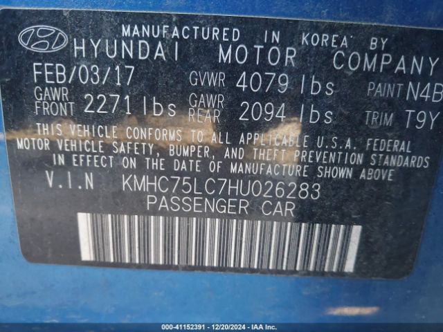 KMHC75LC7HU026283 Hyundai Ioniq Hybrid Sel