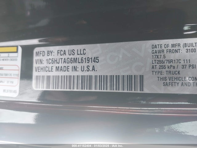 1C6HJTAG6ML619145 Jeep Gladiator Willys 4x4