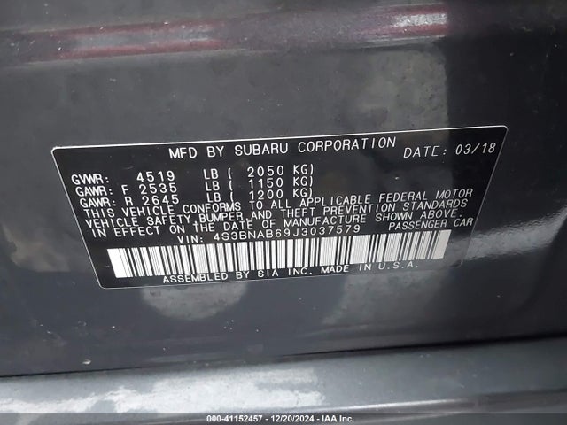 4S3BNAB69J3037579 Subaru Legacy 2.5i