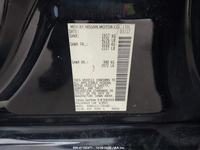 Nissan Altima 2.5 S 2017 1N4AL3AP6HN349600 Image 9