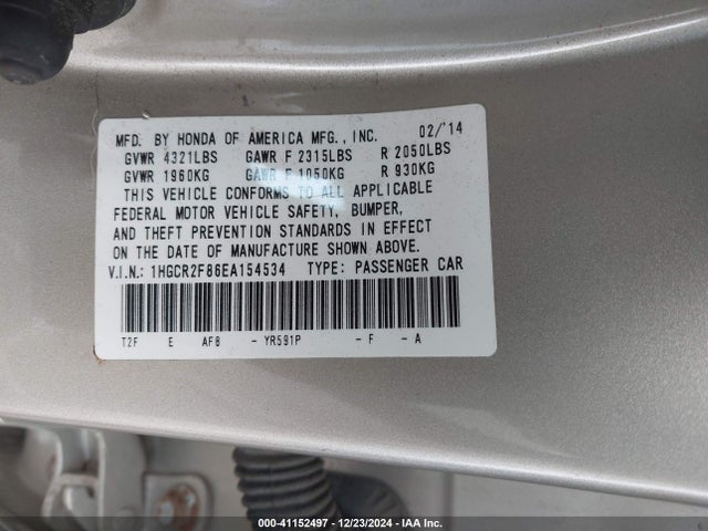 Honda Accord Ex-l 2014 1HGCR2F86EA154534 Image 9