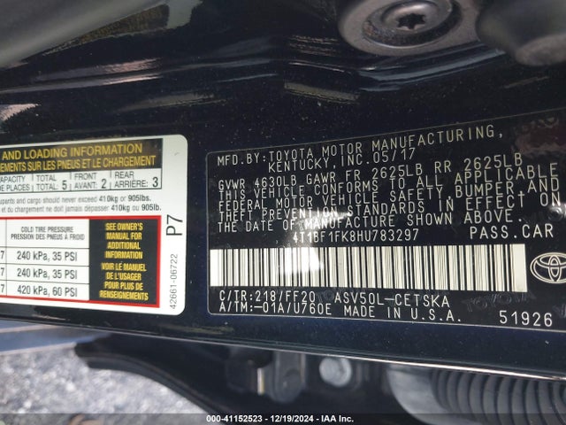 4T1BF1FK8HU783297 Toyota CAMRY SE