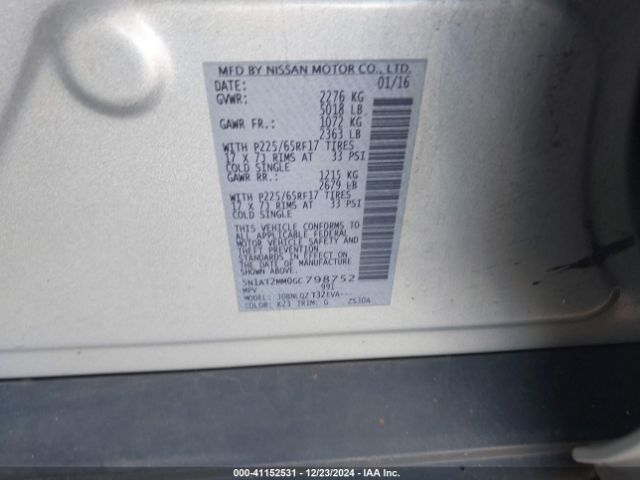 5N1AT2MM0GC798752 Nissan ROGUE SV