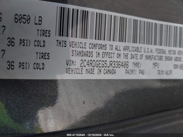 2C4RDGEG5JR336406 Dodge Grand Caravan Gt