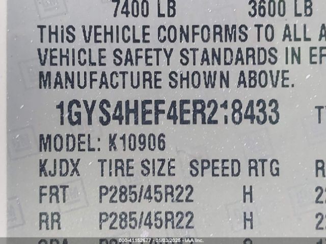 1GYS4HEF4ER218433 Cadillac Escalade Esv Luxury