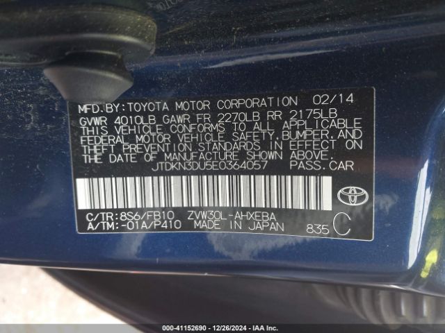 JTDKN3DU5E0364057 Toyota Prius