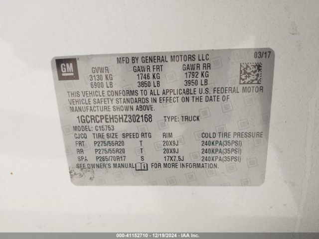 1GCRCPEH5HZ302168 Chevrolet Silverado 1500 Custom