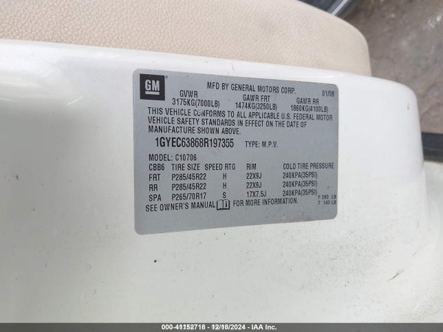 2008 CADILLAC ESCALADE 1GYEC63868R197355 Photo 8