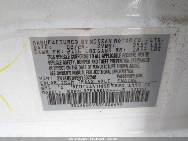 3N1AB8BV5RY302248 Nissan Sentra S Xtronic Cvt