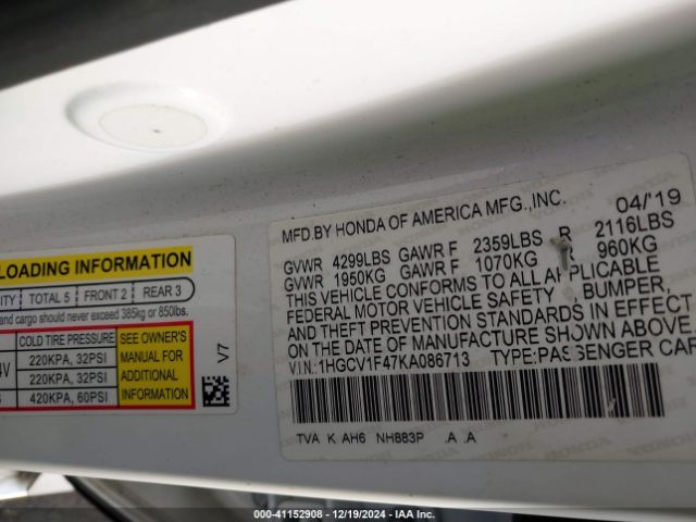 1HGCV1F47KA086713 Honda ACCORD EX