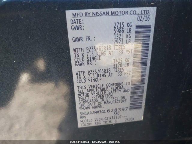 Nissan Pathfinder Sl 2016 5N1AR2MM3GC628397 Image 9