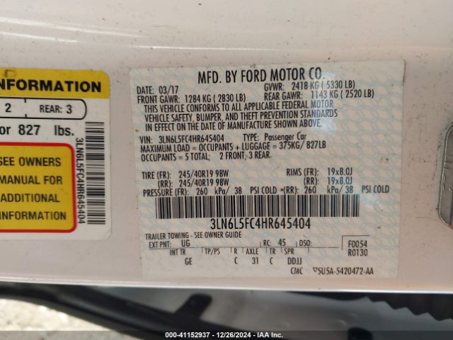 3LN6L5FC4HR645404 Lincoln Mkz Reserve
