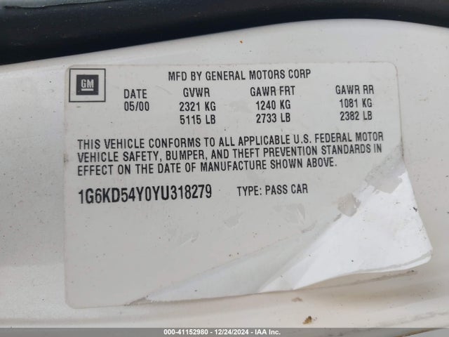 2000 CADILLAC DEVILLE 1G6KD54Y0YU318279 Photo 8
