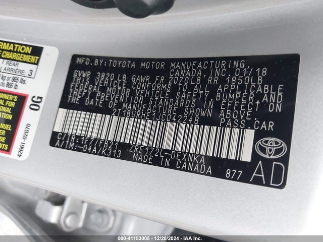 Toyota COROLLA LE 2018 2T1BURHE1JC042248 Image 9