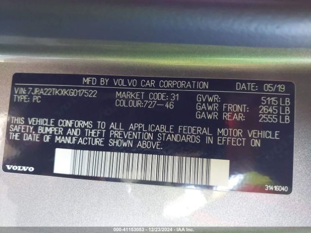 2019 VOLVO S60 7JRA22TKXKG017522 Photo 8