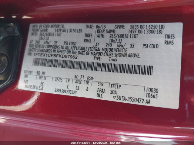 1FTEX1CP5FKD97962 Ford F-150 Lariat