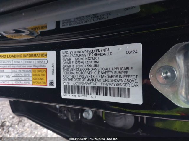 1HGCY1F39RA077150 Honda ACCORD EX