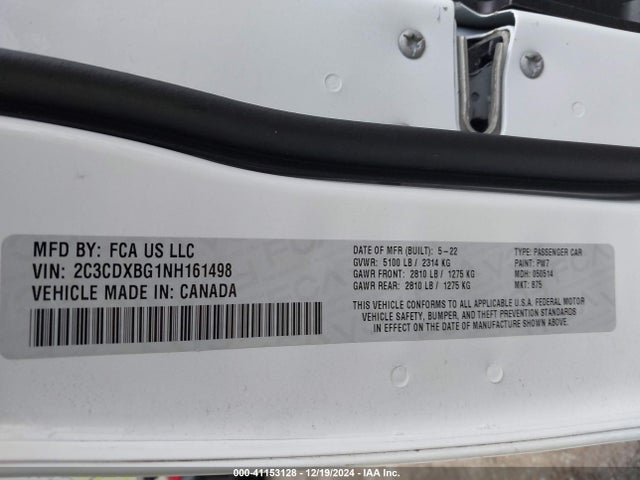 Dodge Charger Sxt Rwd 2022 2C3CDXBG1NH161498 Image 9