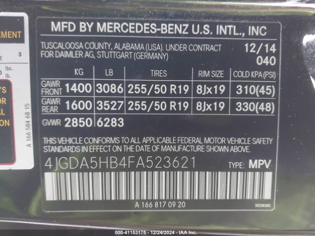 4JGDA5HB4FA523621 Mercedes-Benz Ml 350 4matic