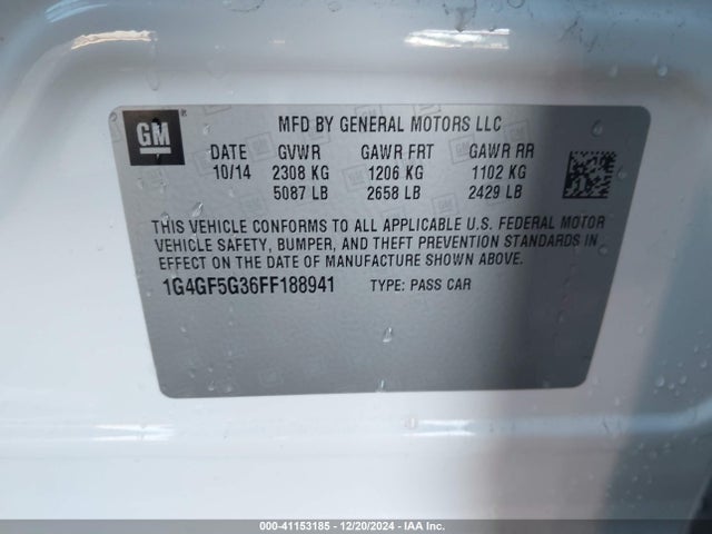 41153185 :رقم المزاد ، 1G4GF5G36FF188941 vin ، 2015 Buick Lacrosse Premium Ii مزاد بيع