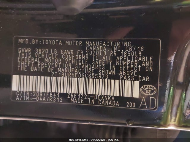 2T1BURHE0GC695873 Toyota COROLLA LE
