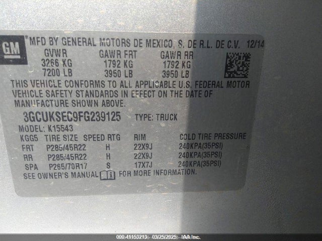 3GCUKSEC9FG239125 Chevrolet Silverado 1500 2lz