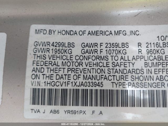 1HGCV1F1XJA033945 Honda ACCORD LX