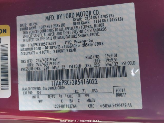 1FA6P8CF3R5416022 Ford Mustang Gt Premium Fastback