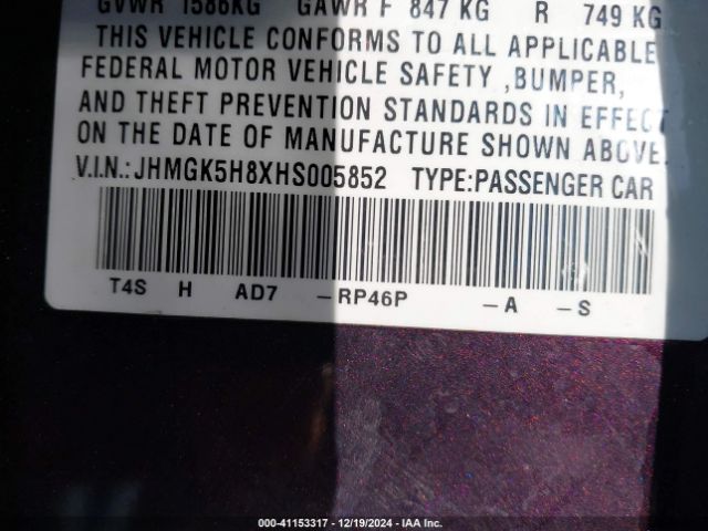 JHMGK5H8XHS005852 Honda Fit Ex-l