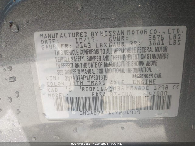 3N1AB7AP1JY201919 Nissan SENTRA S