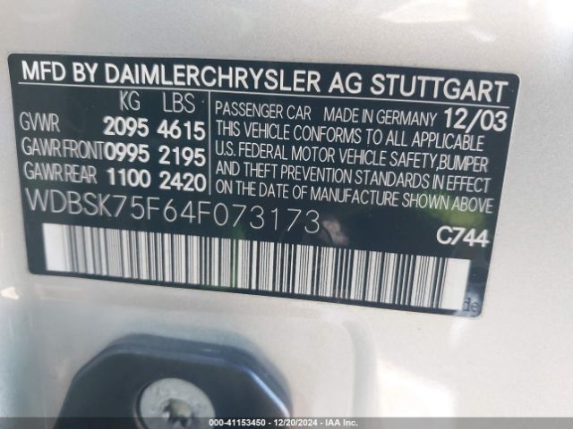 2004 MERCEDES-BENZ SL 500 WDBSK75F64F073173 Photo 8
