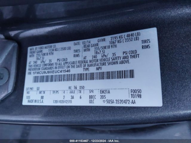 1FMCU9J9XEUC41546 Ford Escape Titanium