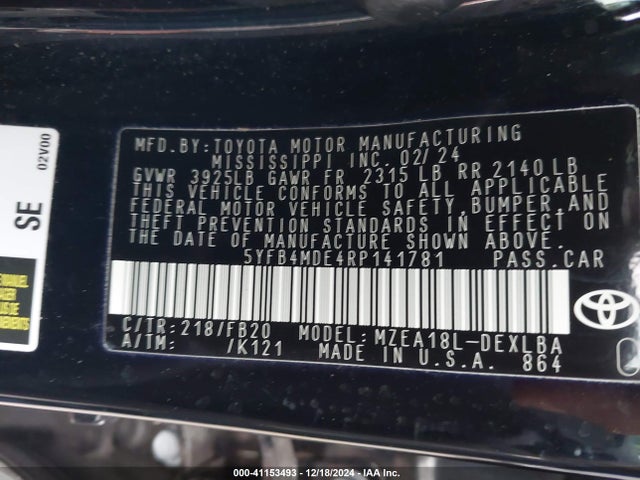 Toyota COROLLA LE 2024 5YFB4MDE4RP141781 Image 9