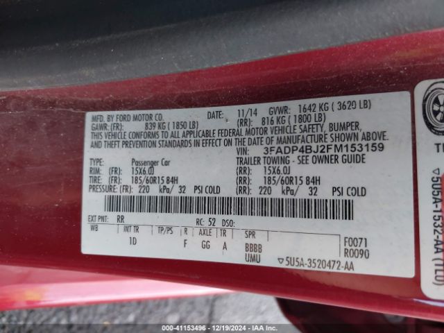 3FADP4BJ2FM153159 Ford FIESTA SE
