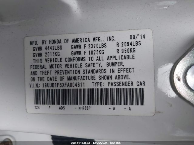 19UUB1F5XFA004811 Acura TLX TECH
