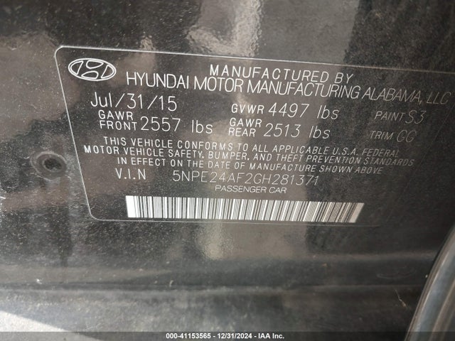 Hyundai SONATA SE 2016 5NPE24AF2GH281371 Image 9