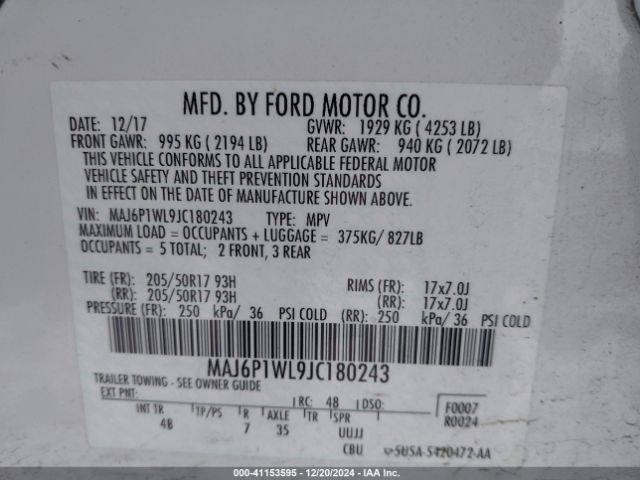 MAJ6P1WL9JC180243 Ford Ecosport Titanium