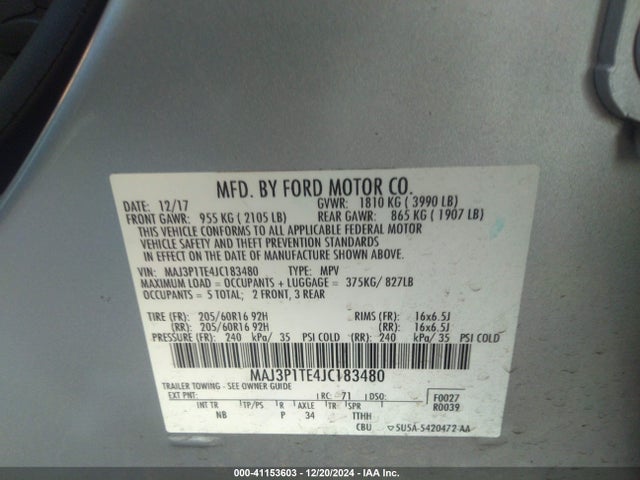 MAJ3P1TE4JC183480 Ford Ecosport Se