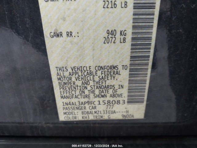Nissan Altima 2.5 Sv 2015 1N4AL3AP9FC158083 Image 9
