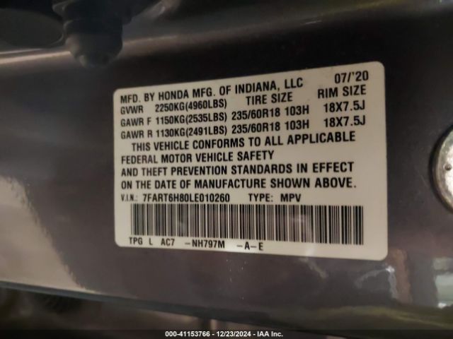 7FART6H80LE010260 Honda Cr-v Hybrid Ex-l