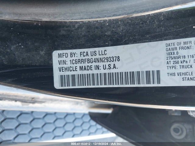 1C6RRFBG4NN293378 RAM 1500 Big Horn  4x4 6'4 Box