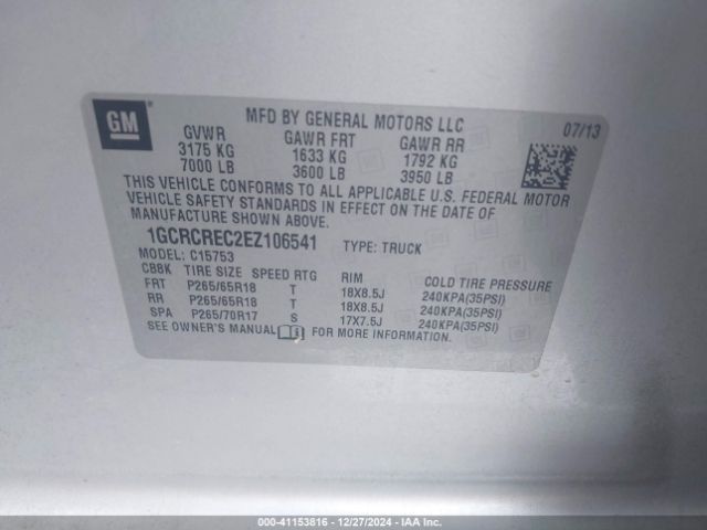 1GCRCREC2EZ106541 Chevrolet Silverado 1500 1lt