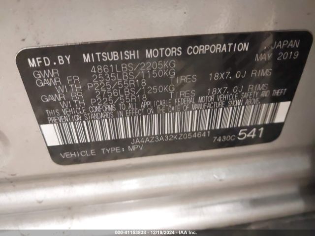 JA4AZ3A32KZ054641 Mitsubishi Outlander Sel
