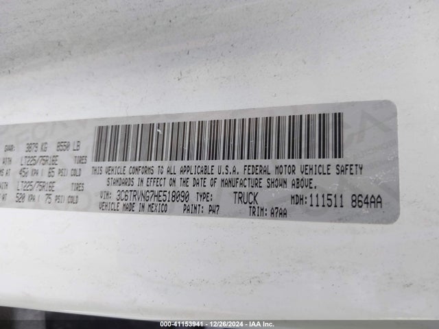 3C6TRVNG7HE518090 RAM Promaster 1500 Low Roof 118 Wb