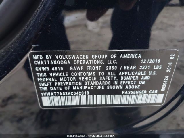 1VWAT7A32HC042318 Volkswagen Passat 1.8t S