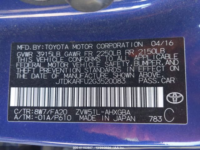 JTDKARFU2G3520083 Toyota Prius Three