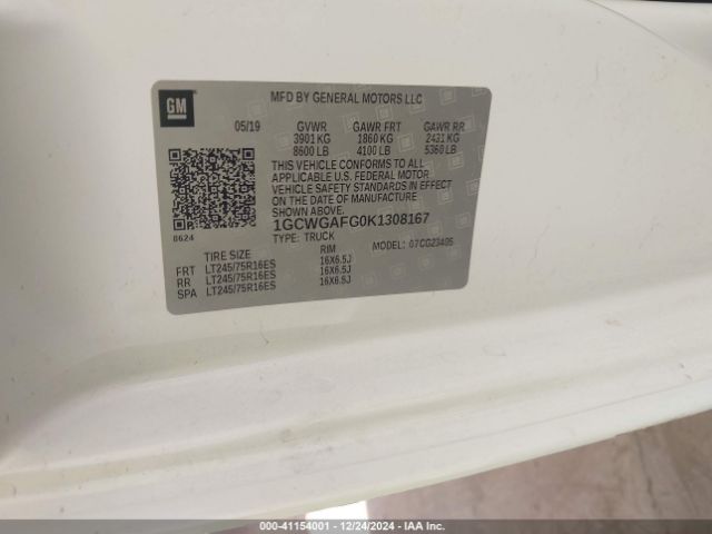 1GCWGAFG0K1308167 Chevrolet Express 2500 Work Van