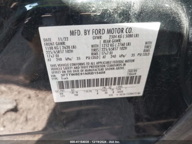 3FTTW8E91NRB15408 Ford Maverick Xl