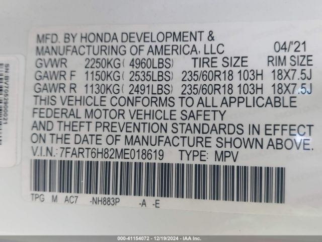 7FART6H82ME018619 Honda Cr-v Hybrid Ex-l