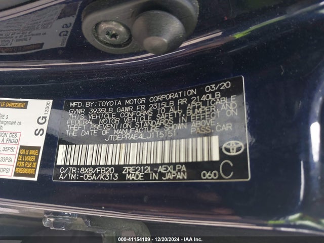 Toyota COROLLA LE 2020 JTDEPRAE4LJ115151 Image 9